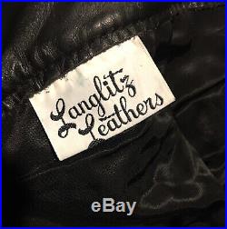 RARE LANGLITZ Rangers Cowhide BLACK Leather Motorcycle Breeches PANTS! 32X30