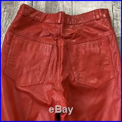 RARE Vintage Moschino Red 100% Leather Pants Mens Size 31 x 34 inches Italy