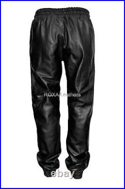 ROXA NEW High Quality Men's Black Drastring Genuine Real Sheepskin Leather Pants