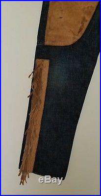 RRL Mens Jeans Leather Fringe Denim Pants 32 Waist