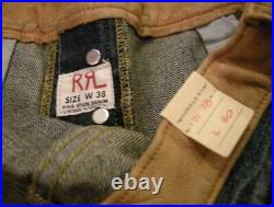 RRL Western Leather Denim Pants Men 38 Jeans Used Processing Rare From Japan New