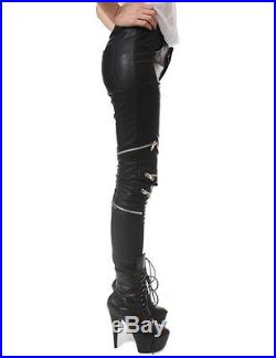 RTBU Punk Rock Armor Motorcycle Rider Zipper Faux Leather Man Skinny Pants Jeans