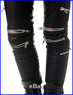 RTBU Punk Rock Vegan Armor Biker 8 Metal Zipper Faux Leather Pants Men Women