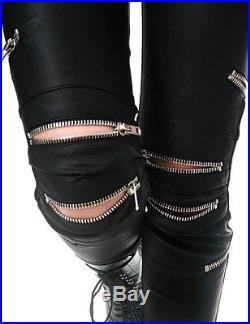 RTBU Punk Rock Vegan Armor Biker 8 Metal Zipper Faux Leather Pants Men Women
