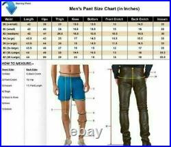 Rahwar Men's Cowhide Leather Pants Double Zip Bikers Trousers Gay