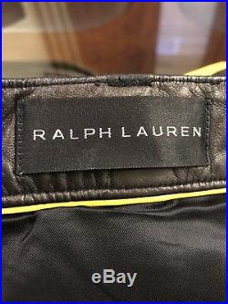 Ralph Lauren Black Label 100% Leather Moto Biker Mens Pants Size 32-34 BLACK New