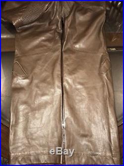Ralph Lauren Black Label 100% Leather Moto Biker Mens Pants Size 32-34 Brown New