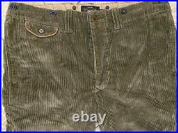 Ralph Lauren Double RL RRL Corduroy Leather Trim Olive Chino Trousers Pants 32
