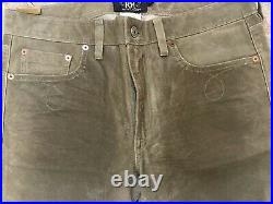 Ralph Lauren Double RL RRL Olive Leather Suede Jeans 100% Cowhide size 29