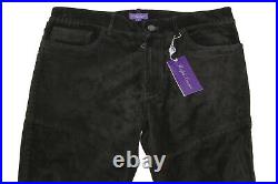 Ralph Lauren Purple Label Slim Black Leather Fringed Suede Western Pants NWT