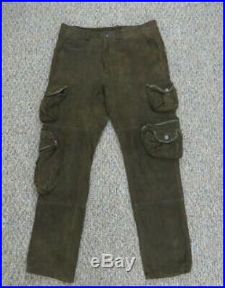 Rare Polo Ralph Lauren Goat Suede Leather Cargo Pants, Made In Italy, Size 32R