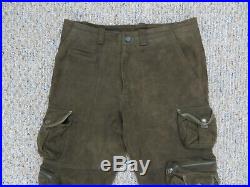 Rare Polo Ralph Lauren Goat Suede Leather Cargo Pants, Made In Italy, Size 32R