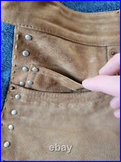 Rare Vintage Tommy Hilfiger Western Cowbow Studded Suade Leather Pants 34X32 Men