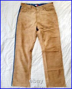 Rare Vintage Tommy Hilfiger Western Cowbow Studded Suade Leather Pants 34X32 Men