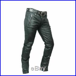 Real Cowhide Leather Quilted Panel Pants or Bikers Pant for Mens