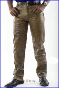 Real Leather Biker Pants Levis 501 Style Leather Pant Bikers Pants Vintage Brown
