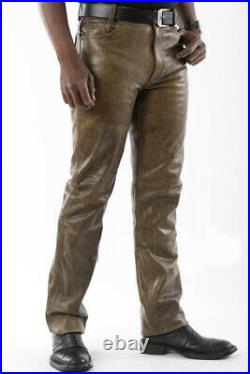 Real Leather Biker Pants Levis 501 Style Leather Pant Bikers Pants Vintage Brown