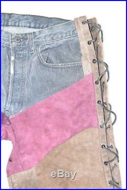 Real Leather LEVI'S 501 Lace Up Biker Men's Pants Trousers Jeans Size W31 L29
