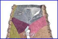 Real Leather LEVI'S 501 Lace Up Biker Men's Pants Trousers Jeans Size W31 L29