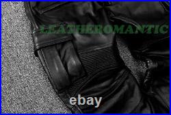 Real Leather Pants Men Comfort Black Pleated Biker 6 Pockets Trouser Men