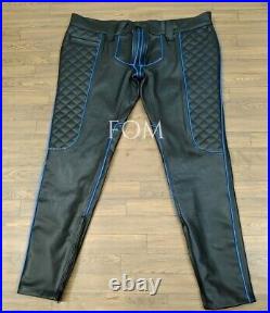 Real Leather Pants Mens Punk Kink Jeans BLUF Gay Trousers Adult Biker Pants