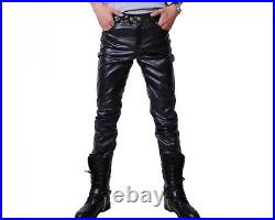 Real Sheepskin Leather Jeans Thigh Fit 501 Style Men Pants Trouser 28-46 Size
