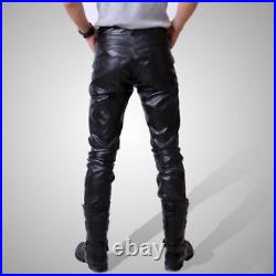 Real Sheepskin Leather Jeans Thigh Fit 501 Style Men Pants Trouser 28-46 Size