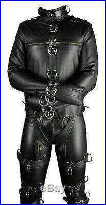 Real Soft Leather Mens Restraint Straitjacket & Pant With Lockable Mechanism