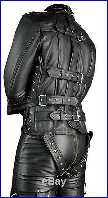 Real Soft Leather Mens Restraint Straitjacket & Pant With Lockable Mechanism