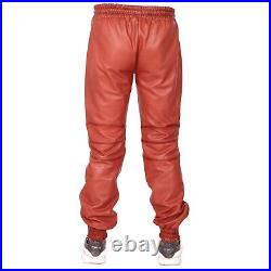 Red Leather Joggers Men's Drawstrings Soft Genuine Leather Joggers Elastic Waist
