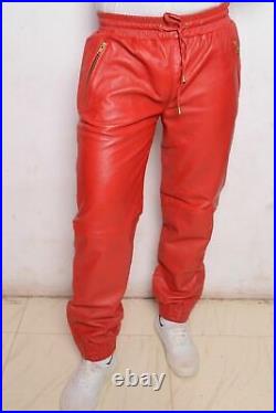 Red Men's Genuine Trousers Leather Real Leather Pants Soft Lambskin Casual Wear