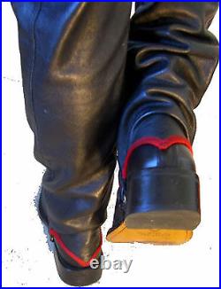 Red leather black pant Chap Black 32 pentagram short gothic jean steampunk