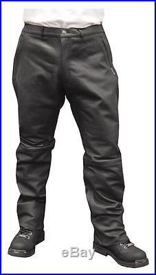 Redline Men's Black Side Angle Zip Pockets Leather Motorcycle Lined Pants M-1550