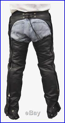 Redline Men's Classic Black Removable Liner Leather Motorcycle Chaps M-1650