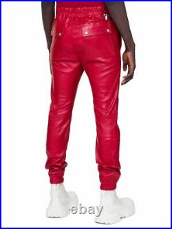 Rick Owens Leather Aircut Joggers Pants Larry Cardinal Red BNWT IT48