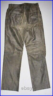 SANDY DALAL Leather Pants 32 in Distressed Char Gray 5-Pocket Reinforced Knees