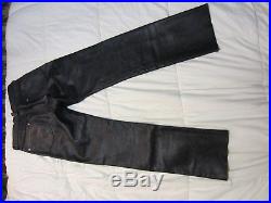 SCHOTT NYC Leather Steerhide Black Motorcycle Pants Mens 32 Made in USA