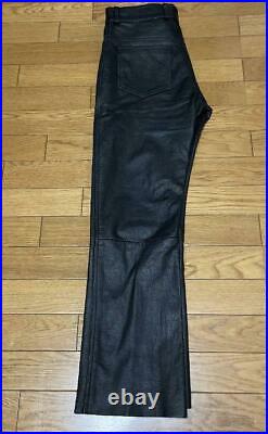 SPOON Leather Pants inch Boot Cut Biker Cowhide Men's Size 30 Black USED Japan