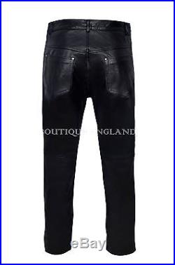 STYLE 501 Men's Black Real Genuine Hide Leather Motorcycle Biker Jeans Trouser
