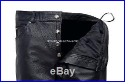 STYLE 501 Men's Black Real Genuine Hide Leather Motorcycle Biker Jeans Trouser