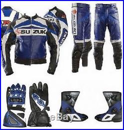 SUZUKI GSXR Leather Suit Motorbike Motorcycle Leather Jacket Pant Gloves Boots
