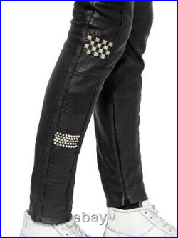 Saint Laurent Paris 15CM Studded & Patchwork Leather Pants Size 50