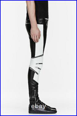 Saint Laurent Paris Black and White Zip Leather Biker Pants Size W30 Skinny fit