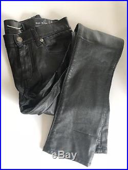 Saint Laurent Paris Mens 26 X 32 US XS Black Grained Leather Pants Made Italy
