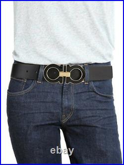 Salvatore Ferragamo Black Leather Men's Belt Gancini XL Oversized Buckle