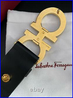 Salvatore Ferragamo Black Leather Men's Belt Gancini XL Oversized Buckle