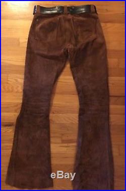 Santa Fe Leather Co Suede Mens Pants 31/33 Vintage Hippie Flared Bell Bottom