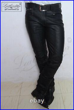 Skintight Black leather jeans pant rock street party custom made FS GTC