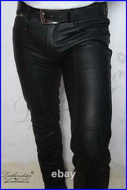 Skintight Black leather jeans pant rock street party custom made FS GTC