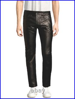 Slim-Fit Leather Pants Black Leather Pants Mens Leather Pants Jeans Trouser US30